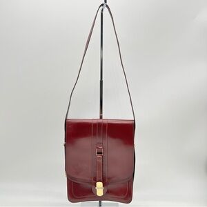 SaKs Fifth Avenue Burgundy Leather Messenger Style Shoulder Bag w/Double Flap